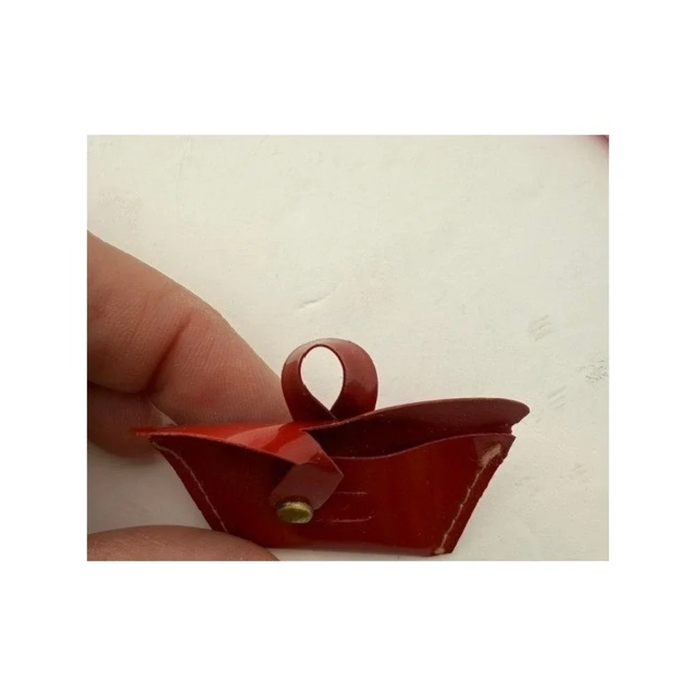 Vintage Red Vinyl Miniature Coin Purse Fashion Doll Barbie hand Loop